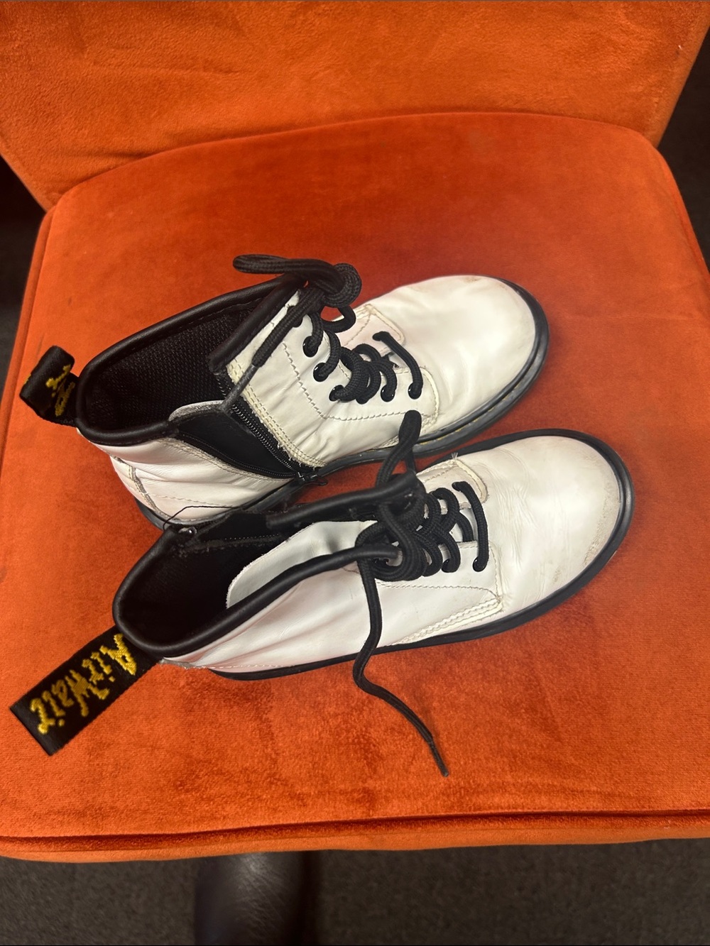Dr. Martens White and Black Kids Lace-Up Ankle Boots
